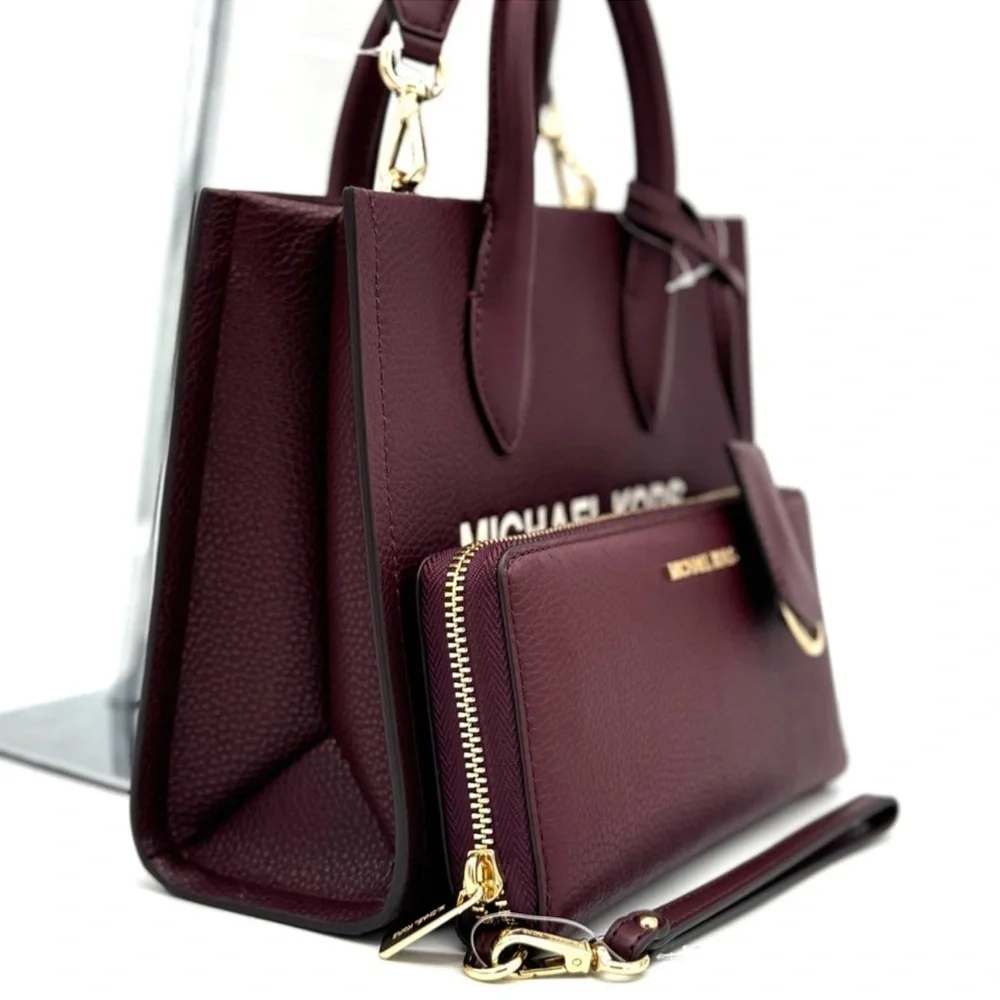 Michael Kors Mirella Small Shopper TZ Xbody Bag & Continental Wallet Ox Blood